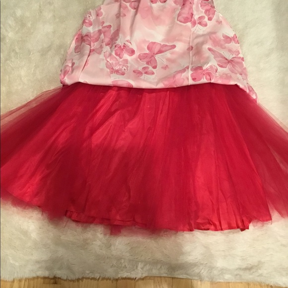 Vintage 2005 Hot Pink mermaid style strapless butterfly print gown with kickout - Picture 5 of 15